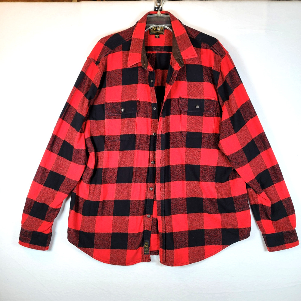 Lucky Brand Mens Buffalo Check Flannel Plaid Classic Fit Shirt Size XXL Red